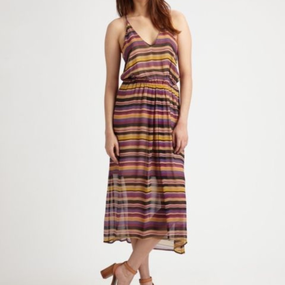Joie 100% Silk Striped Midi Dress
